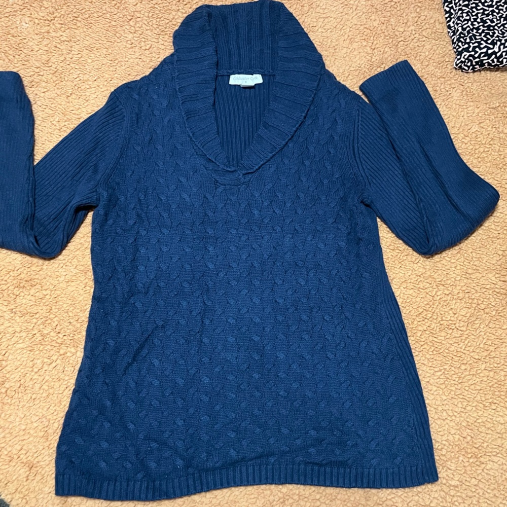 Coldwater Creek Blue Cable Knit Hoodie